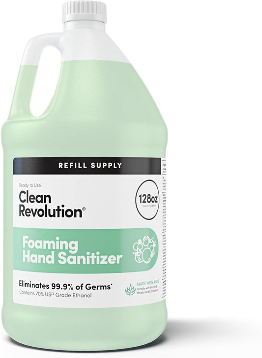 Clean Revolution Foaming Hand Sanitizer, 128 Fl. Oz Refill Supply Container | Eliminates 99.9% of Germs |Gentle & Aloe Enriched | 70% USP Medical Grade Ethanol, Medical Facility Compliant