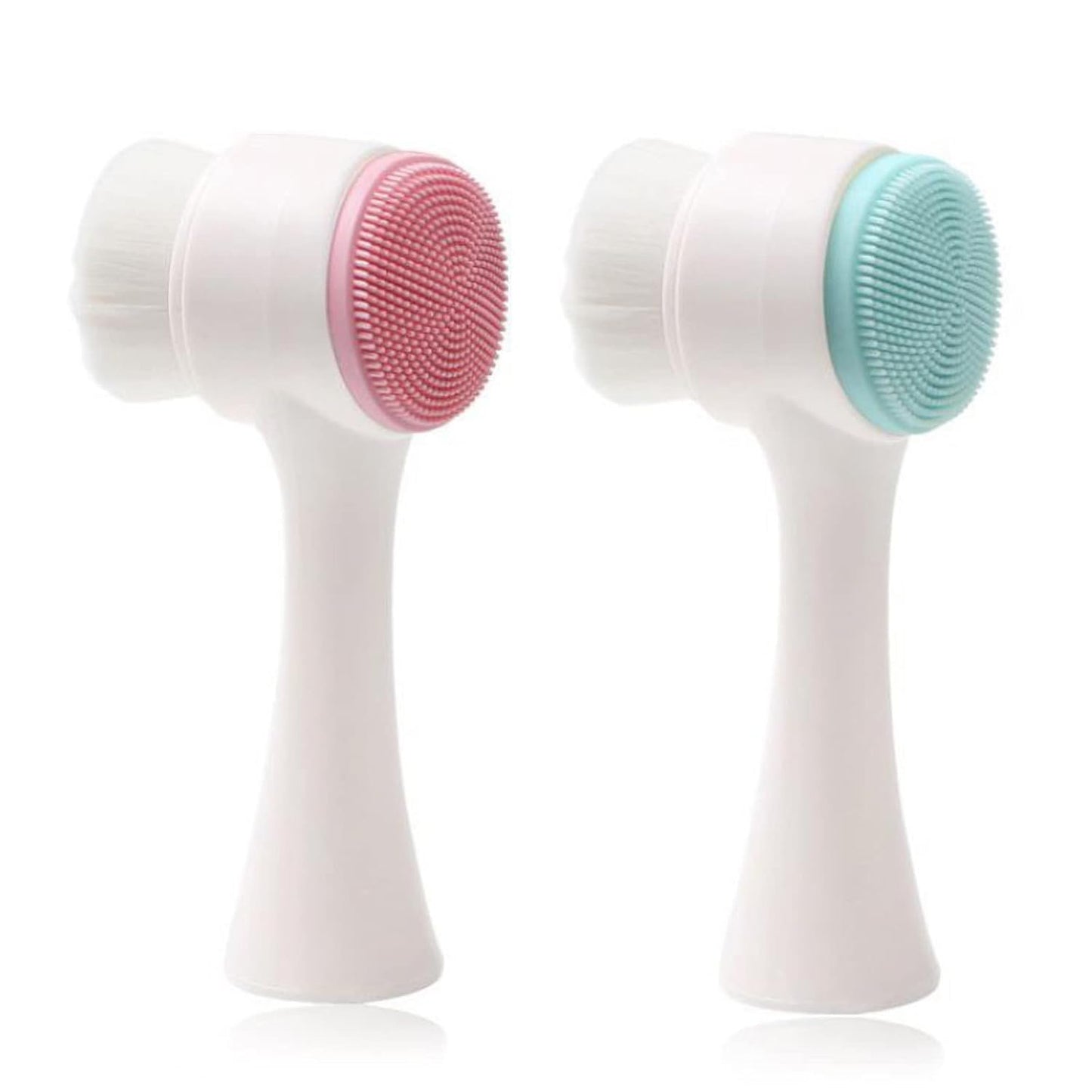 Double Sides Face Brushs, 3D Stand Vertical Silicone Facial Wash Brush, 2 in 1 Facial Cleansing Brush Manual Dual-Action Face Brush for Sensitive, Delicate, Dry Skins (2Pack/Blue+Pink)