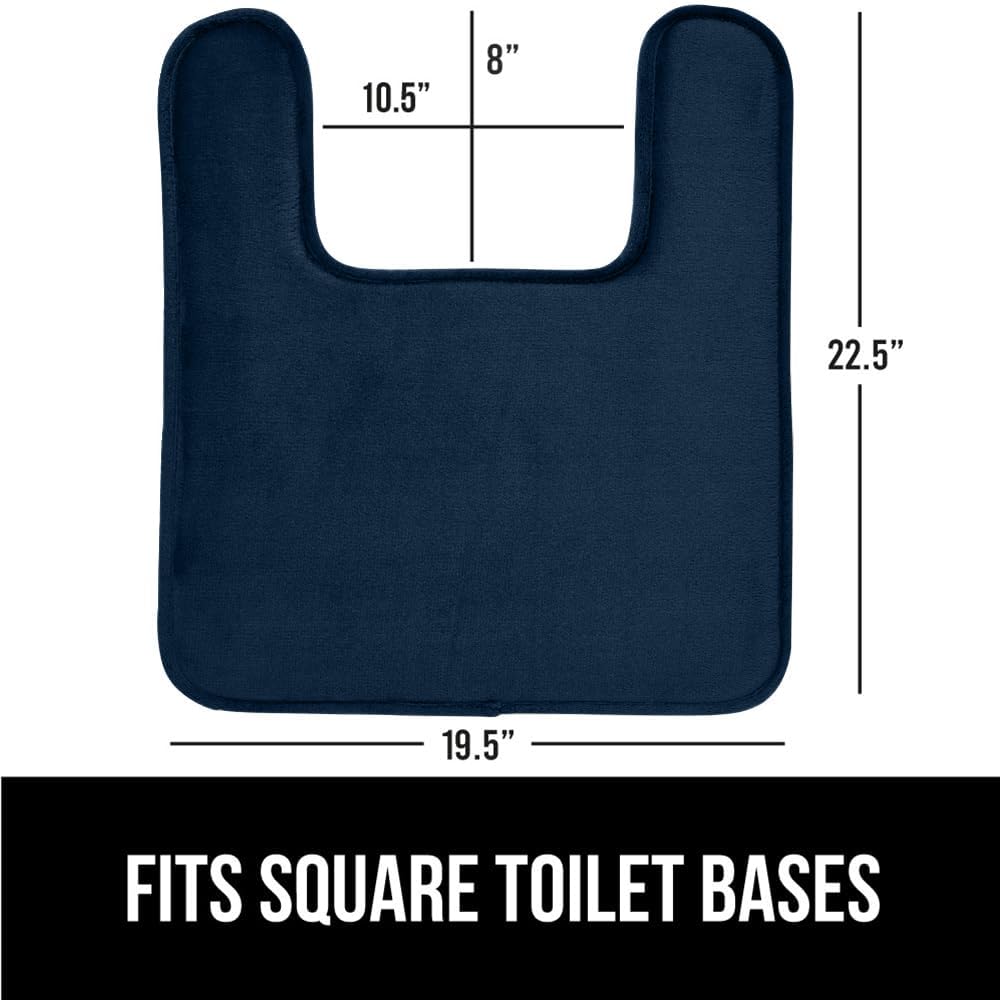 GORILLA GRIP Thick Memory Foam Toilet Rug for Bathroom, Square Shaped Washable, Soft Absorbent Velvet Topside Floor Mats, Machine Wash, Cushioned Luxury Rugs for Bath Room, 22.5x19.5 Navy Blue