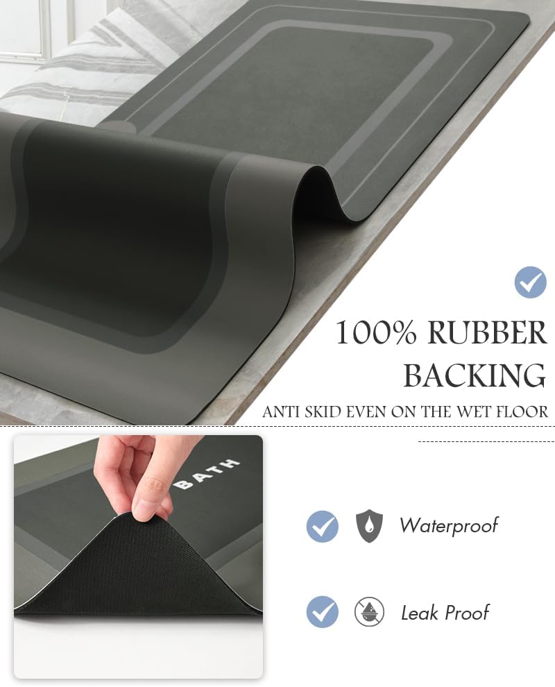 MontVoo-Bath Mat Rug Long Non Slip Super Absorbent Bathroom Runner Stain Resistant Quick Dry Thin Bathroom Mat Fit Under Door-24"x70",Darkgrey