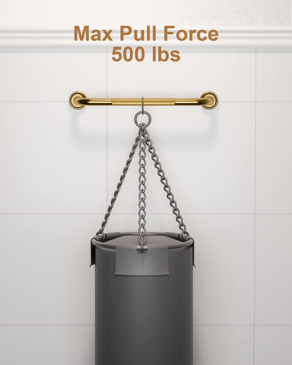 20 Inch Bronze Shower Grab Bar Gold, Munzong Antique Brass Bathroom Grab Bar w/Anti-Slip Knurled Grip, Bathroom Balance Bar, Safety Bath Handrail Support, Handicap Injury Elderly Senior Assist Handle