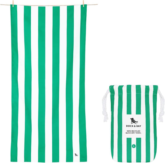 Dock & Bay Customized Beach Towel - Quick Dry, Sand Free - Compact, Lightweight - 100% Recycled - Includes Bag - Cabana - Cancun Green - Large