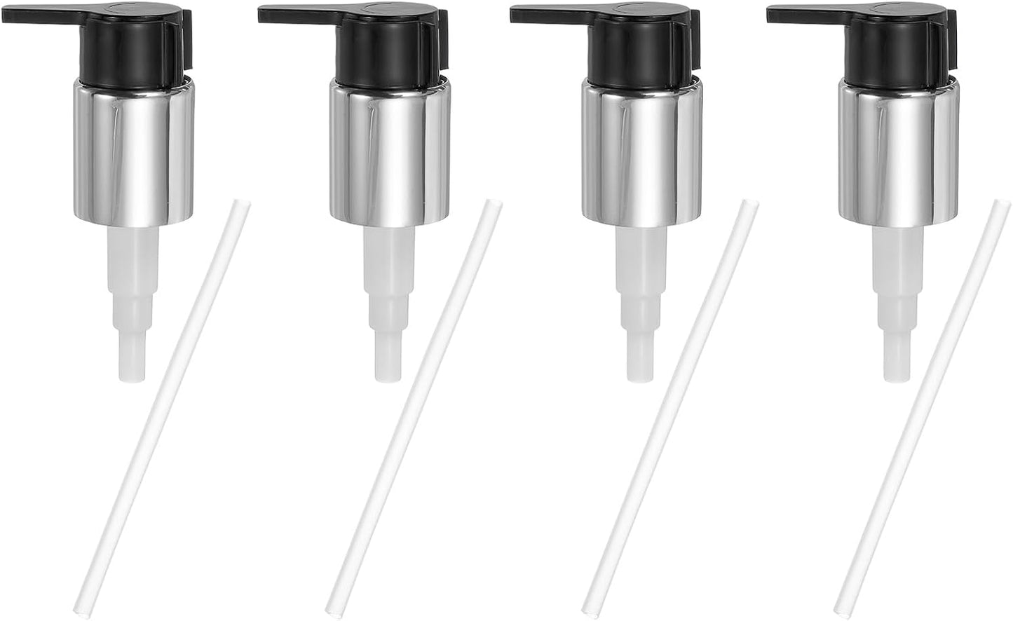 uxcell 4 Pcs Soap Dispenser Pump Heads, Hand Soap Dispensers Top Pumps Replacement Clip-on Pumphead for Standard 24/410 Neck Size Bathroom Lotion Shampoo Bottle, Silver Black
