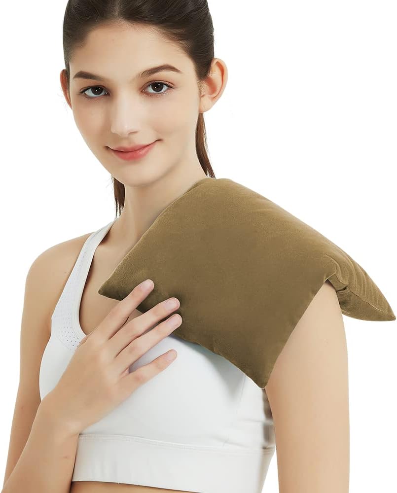 Heating Pad Microwavable with Washable Cover, 8 x 12 Multipurpose Microwave Heating Pad for Neck and Shoulders, Moist Heat Bean Bag Warm Compress for Knee, Muscles, Joints, Wrist, Abdomen (Khaki)