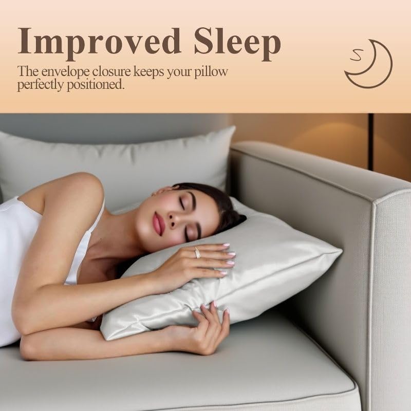 Juwenin Bedding,Super Soft and Luxury Silky Satin Pillowcase (Silky Satin Pillow Case for Hair) Set of 2 (Silver, King (20'x40'))