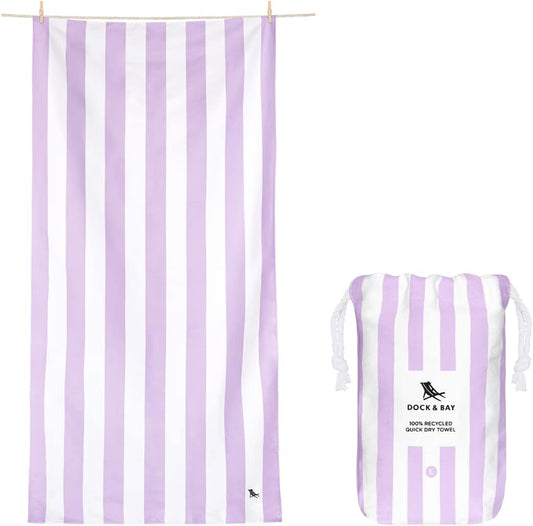 Dock & Bay Beach Towel - Quick Dry, Sand Free - Compact, Lightweight - 100% Recycled - Includes Bag - Cabana Light - Lombok Lilac - Extra Large (200x90cm, 78x35)