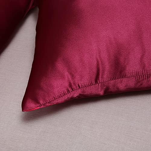 JUWENIN,Luxury Satin Pillowcase with Zipper (Silky Satin Pillow Case for Hair) Set of 2 (Standard, Burgundy)