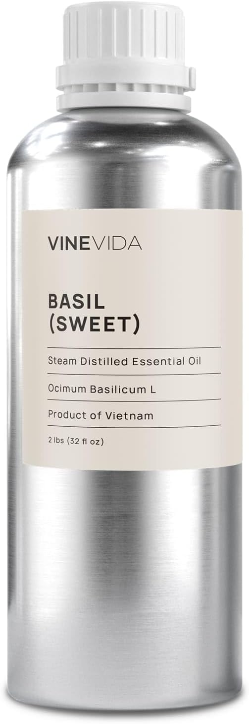 VINEVIDA Basil (Sweet) Essential Oil 32 oz - Undiluted Candle Oil Scent for DIY Candlemaking - Bulk Essential Oil for Soap Making Safe for Skin