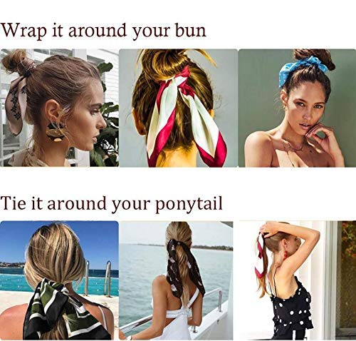 Hair Scarf Ties Ponytail with 6PCS Scarf-Scrunchies, Paisley Flower Printing, Chiffon Material, for Women Girls, Hair Accessories