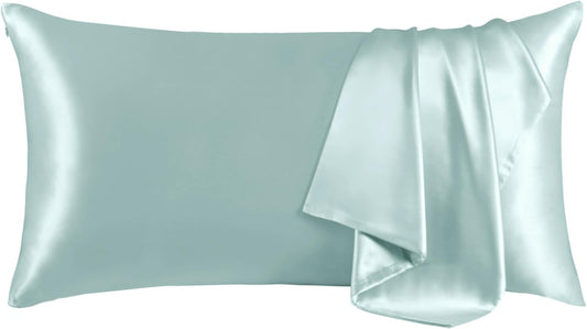 THXSILK 100% Mulberry Silk Pillowcase for Hair and Skin, Grade 6A+ Mulberry Silk Pillow Case, Natural Silk Pillow Case Cover with Zipper, 1pc(California King Size 20"x40", Light Blue)