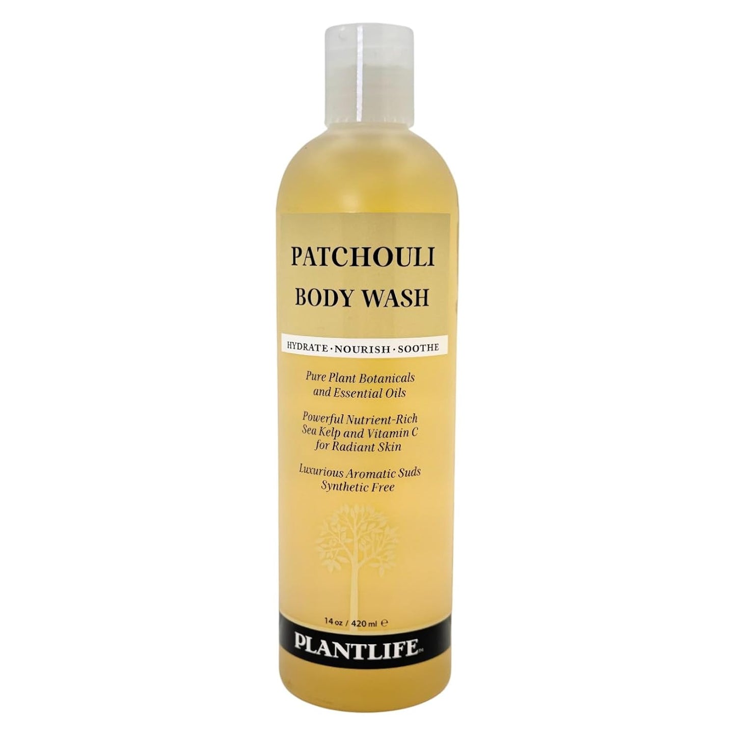 Plantlife Patchouli Body Wash - GMO and Gluten Free Gentle and Moisturizing Body Wash That Contains Only Ingredients Straight from Nature - Manufactured in the USA 14 oz