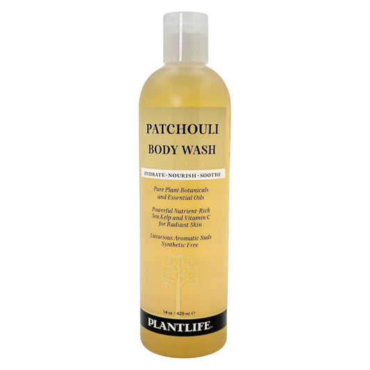 Plantlife Patchouli Body Wash - GMO and Gluten Free Gentle and Moisturizing Body Wash That Contains Only Ingredients Straight from Nature - Manufactured in the USA 14 oz