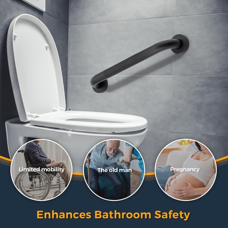 Grab Bars for Shower, 1 Pack 18-Inch Anti Slip Shower Handles for Elderly, Safety Shower Grab Bar, Stainless Steel Handicap Grab Bars for Bathroom (Black 1" Diameter)