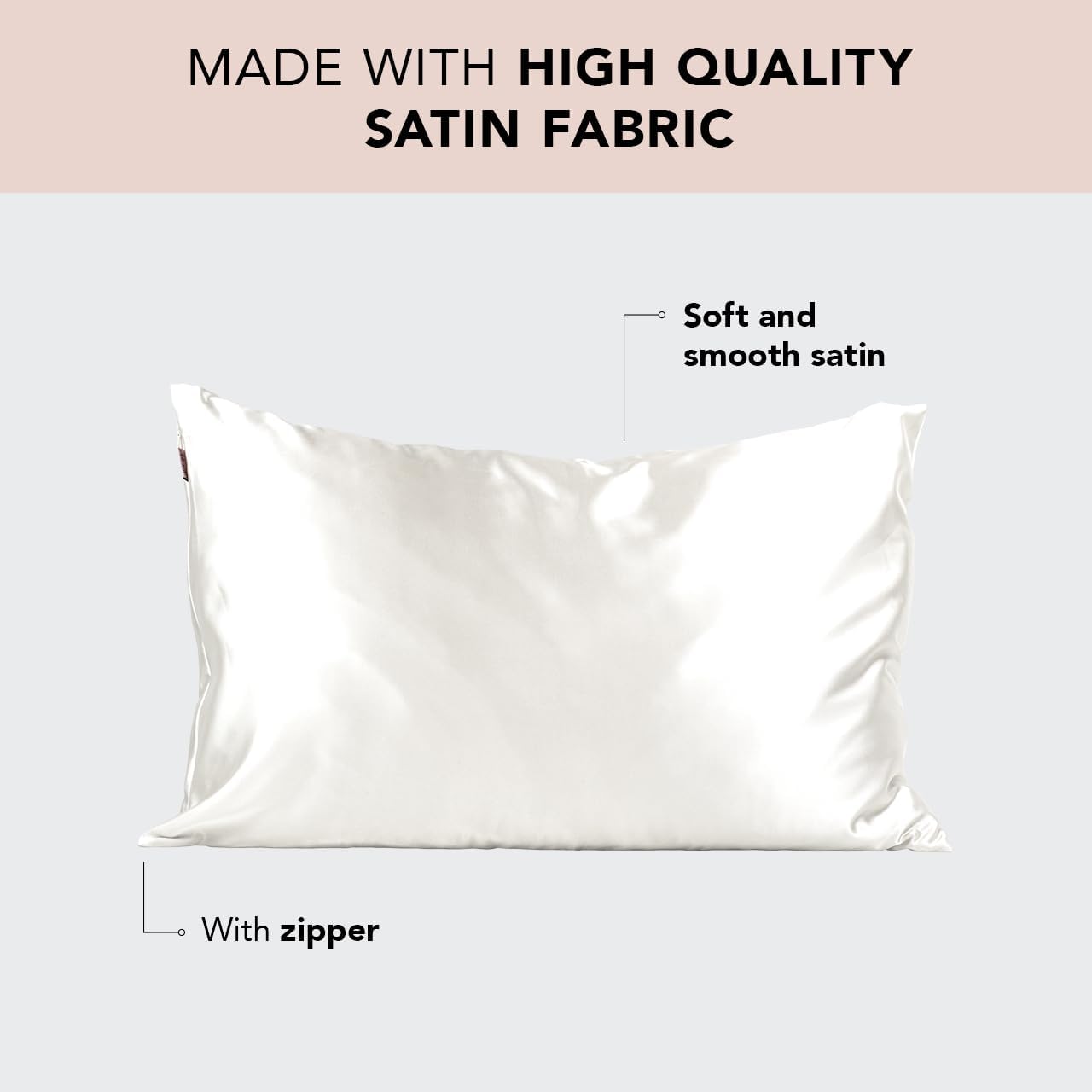 Kitsch Satin Pillowcase, Softer Than Silk Pillow Cases King, Cooling Pillow Covers, Satin Pillowcase with Zipper for Hair, Skin & Quality Sleep, Wrinkle-Free & Smooth, King Size 19"x36", Ivory