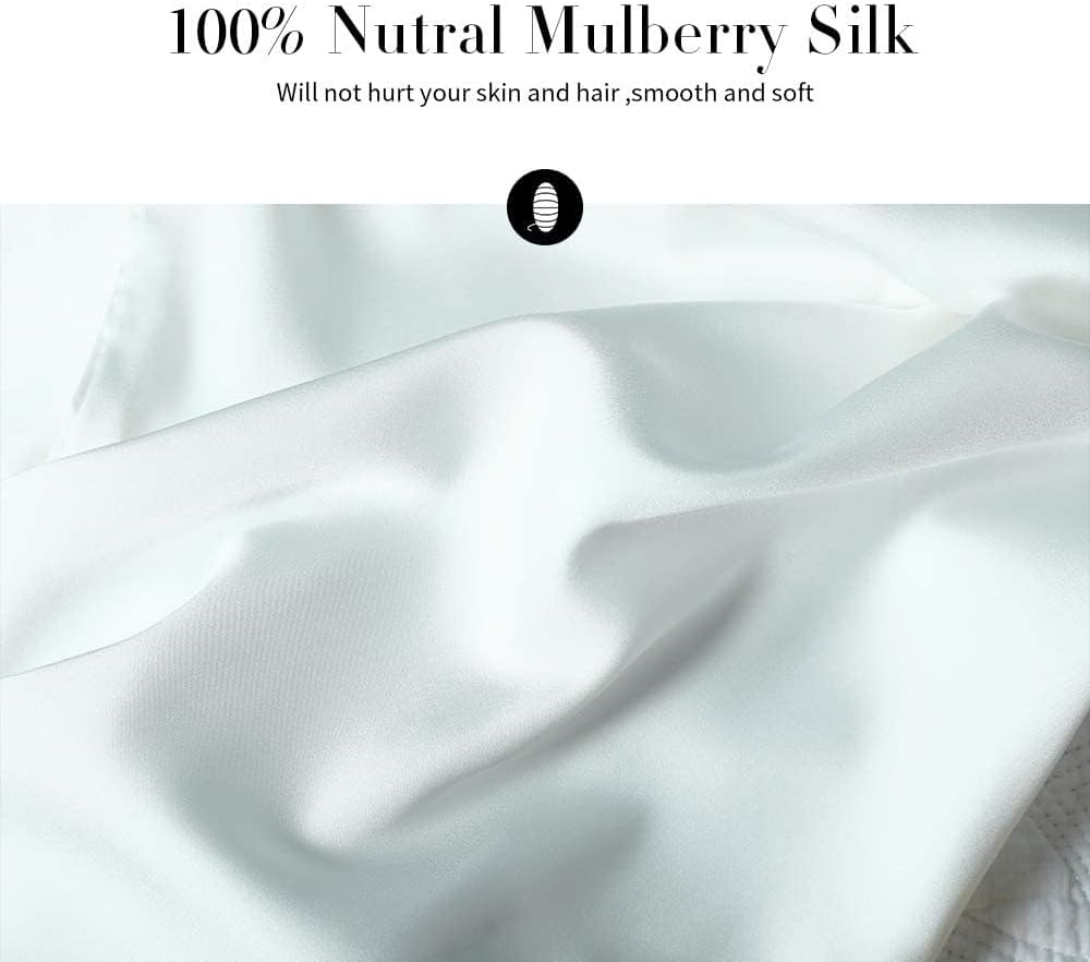100% Mulberry Silk Pillowcases Set of 2 for Hair and Skin and Super Soft and Breathable Queen Size Nature Silk Pillowcases (Queen, White)