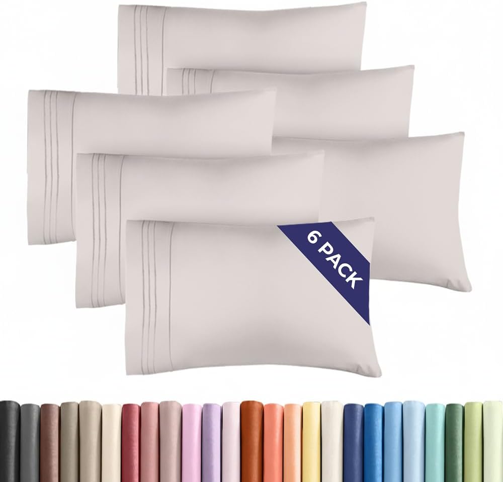 King Pillow Cases Set of 6 - Ultra Soft Hotel Quality Pillowcase Covers - Comfy. Cozy & Wrinkle Free - Shrink, Stain and Fade Resistant - Machine Washable Pillow Protectors - 6 Piece Set - Light Grey