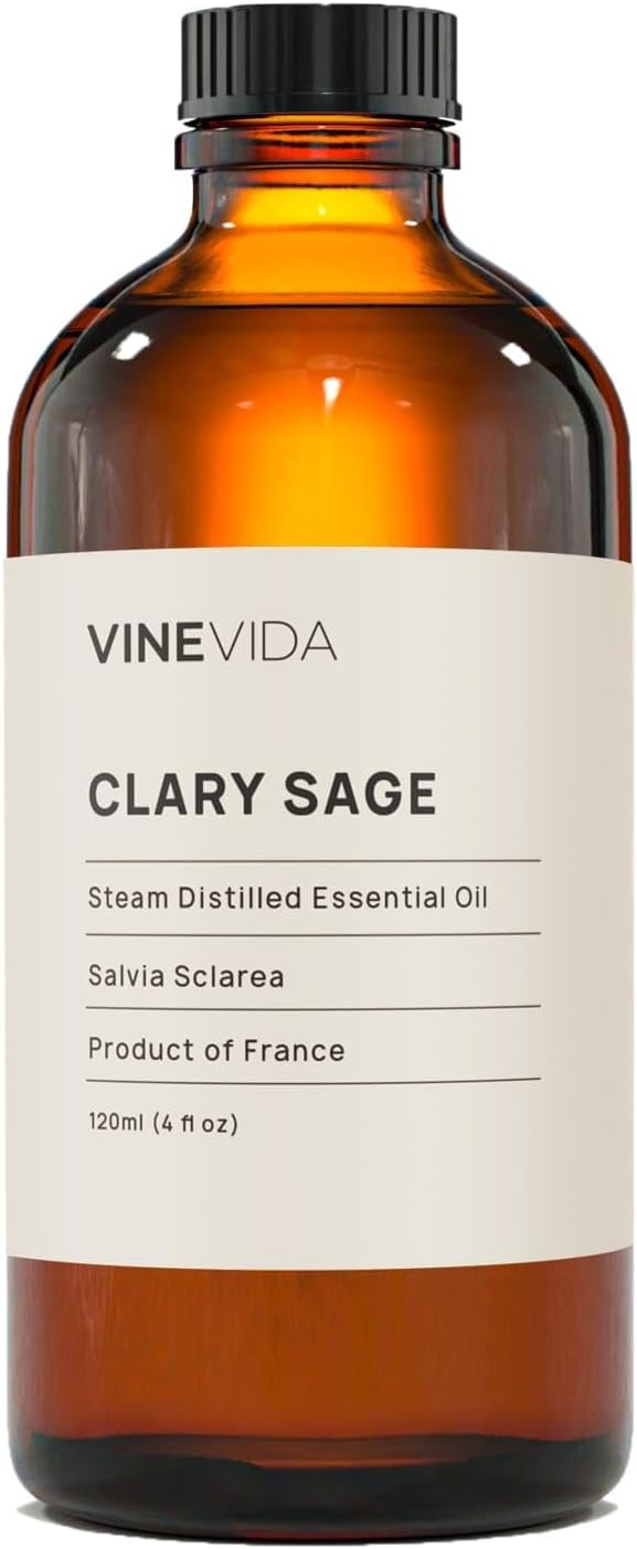 VINEVIDA Clary Sage Essential Oil 4 oz - Undiluted Candle Scent DIY Scents for Candlemaking Bulk Soap Making Safe Skin, Pack of 1,4 Fl Oz,120 milliliters,7.18 Ounces