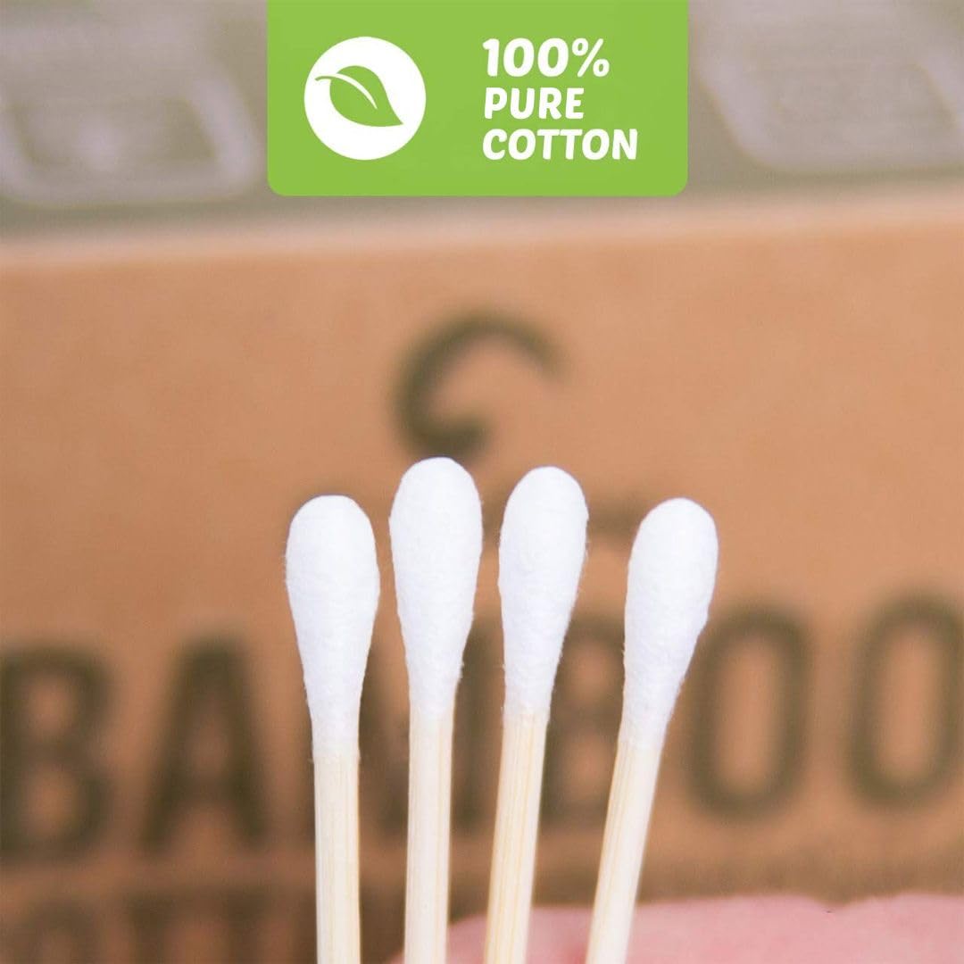 Bamboo Cotton Swabs 200 Count | Biodegradable & Organic Cotton Buds | Double Tipped Sticks | 100% Eco-Friendly & Natural | Perfect for Makeup & Nail Applications, Arts & Crafts, Removing Dust & Dirt…