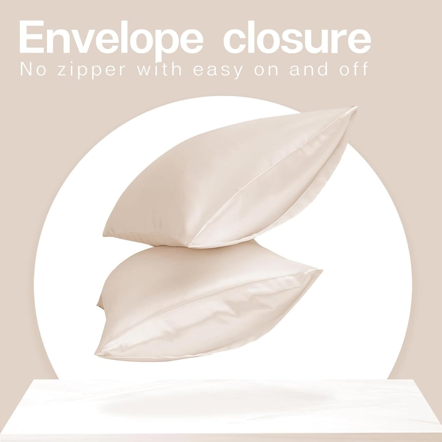 MR&HM Satin Pillowcase for Hair and Skin, Silk Satin Pillowcase 2 Pack, King Size Pillow Cases Set of 2, Silky Pillow Cover with Envelope Closure (20x40, Beige)