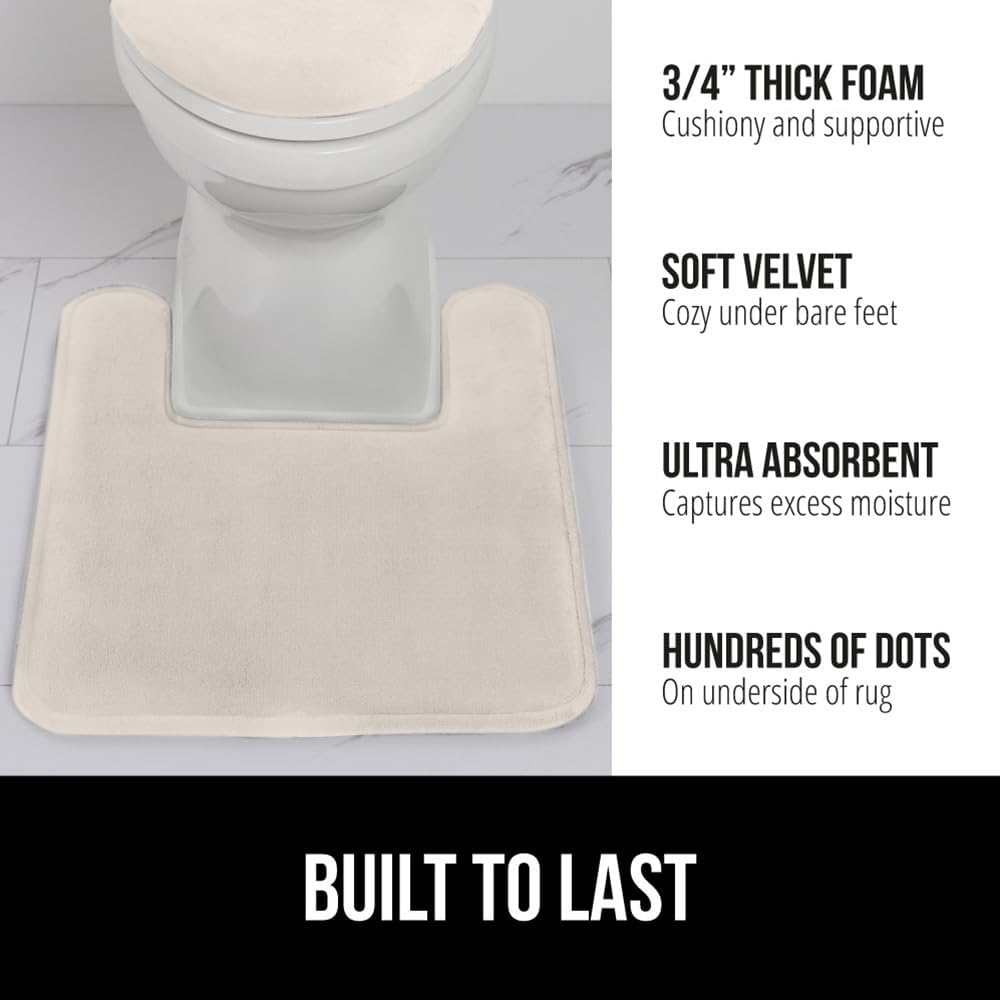 GORILLA GRIP Thick Memory Foam Toilet Rug for Bathroom, Square Shaped Washable, Soft Absorbent Velvet Topside Floor Mats, Machine Wash, Cushioned Luxury Rugs for Bath Room, 22.5x19.5, Cream