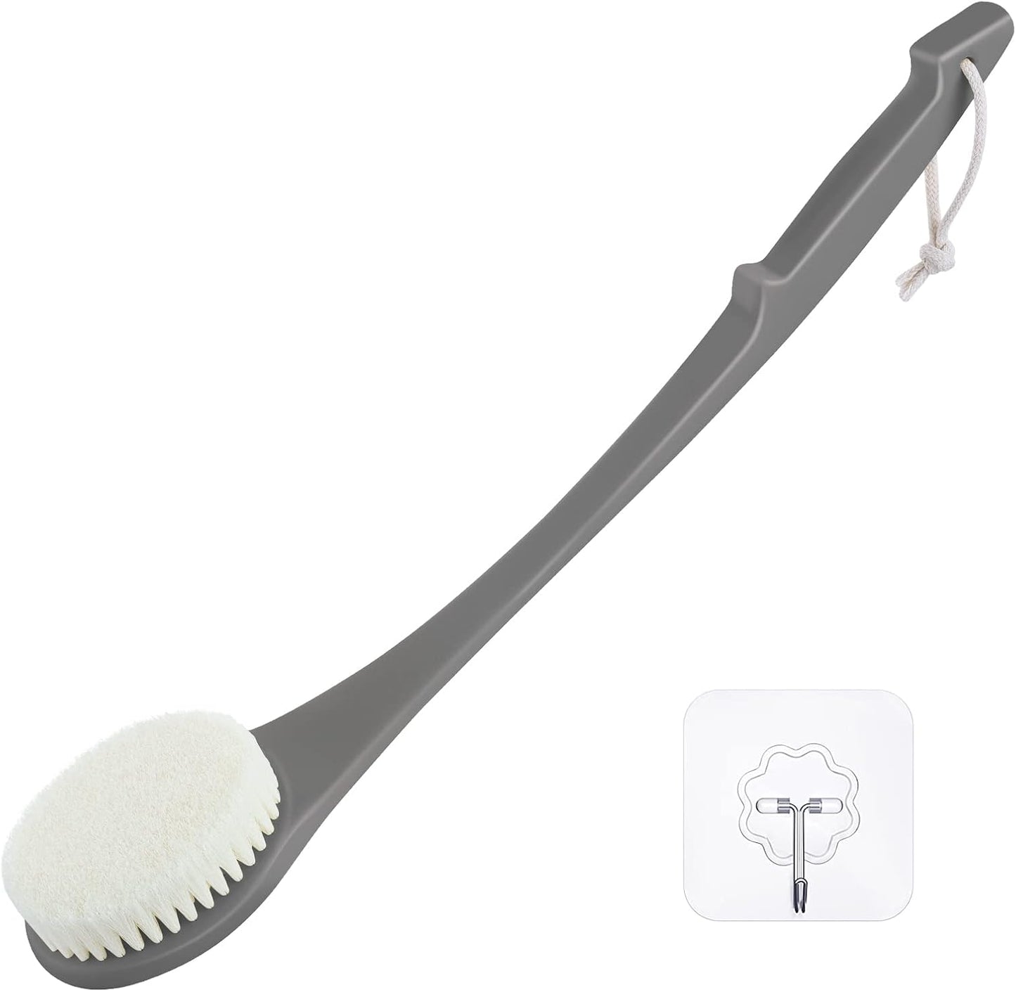 Body Back Scrubber – 17'' Long Handle Shower Brush, Durable Exfoliator for Dry & Wet Use, Deep Cleansing & Gentle Exfoliation for Smooth Skin – for Men, Women & Elderly (Gray)