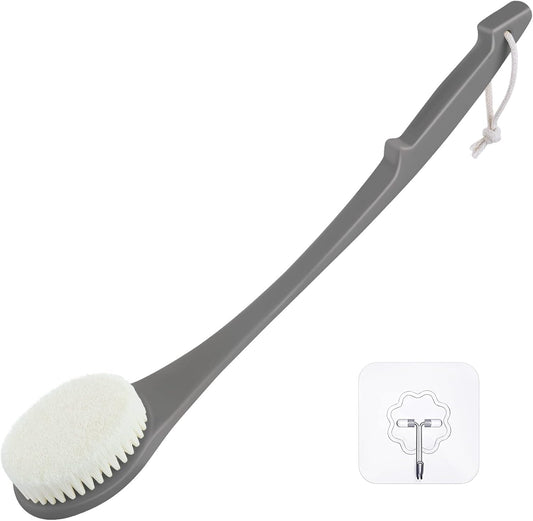 Body Back Scrubber – 17'' Long Handle Shower Brush, Durable Exfoliator for Dry & Wet Use, Deep Cleansing & Gentle Exfoliation for Smooth Skin – for Men, Women & Elderly (Gray)