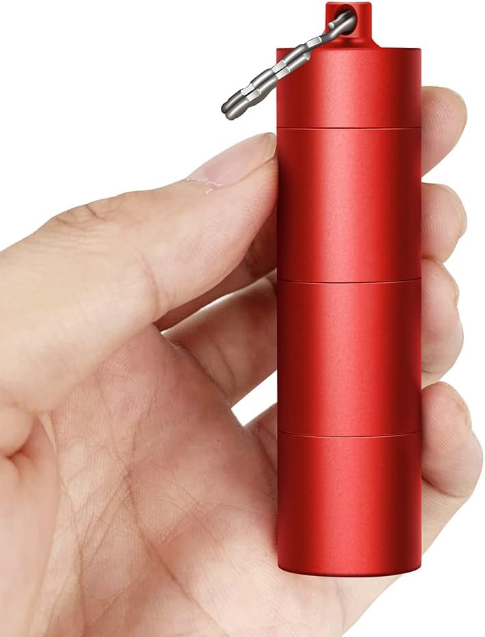 Portable Keychain Pill Case Holder, EFFIET 3 Compartments Metal Pocket Emergency Pill Container Box for Daily Supplyment (Red+Matt Finished)