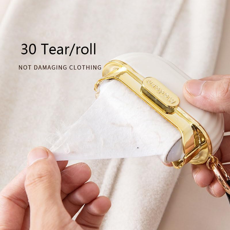 Handy Double-Sided Travel Lint Roller with Hand Strap, 7-Fill Luxury Clothing Bag Dust Fluff Adhesive Reusable Mini Extra Adhesive Dog Cat Pet Adhesive, Small Pocket Reusable Lint (White)