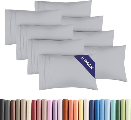 King Pillow Cases Set of 8 - Ultra Soft Hotel Quality Pillowcase Covers - Comfy. Cozy & Wrinkle Free - Shrink, Stain and Fade Resistant - Machine Washable Pillow Protectors - 8 Piece Set - Steel Blue
