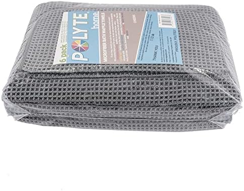 POLYTE Oversize, 60 x 30 in., Quick Dry Lint Free Microfiber Bath Towel Set, 6 Piece (Waffle Weave)