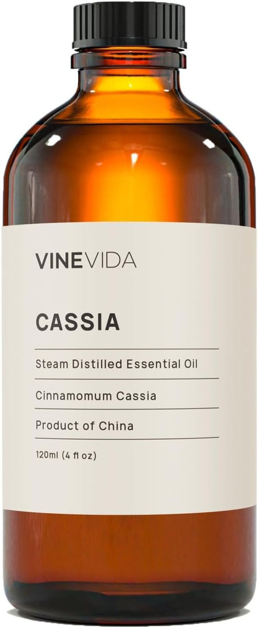 VINEVIDA Cassia Essential Oil 4 oz - Undiluted Candle Scent DIY Scents for Candlemaking Bulk Soap Making Safe Skin, Pack of 1,4 Fl Oz,120 milliliters,7.18 Ounces, (4OZV-OBP-CAS-SIA-120ML)