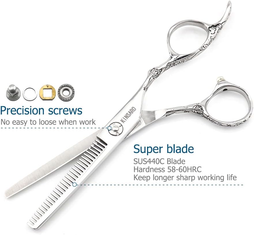 Hair Scissors 6 Inch Professional Barber Hair Thinning Scissors Thinning Shears 440C Barber Shears 30 Teeth Rose handle KINSARO for Hairdresser Barbershop or Home Use