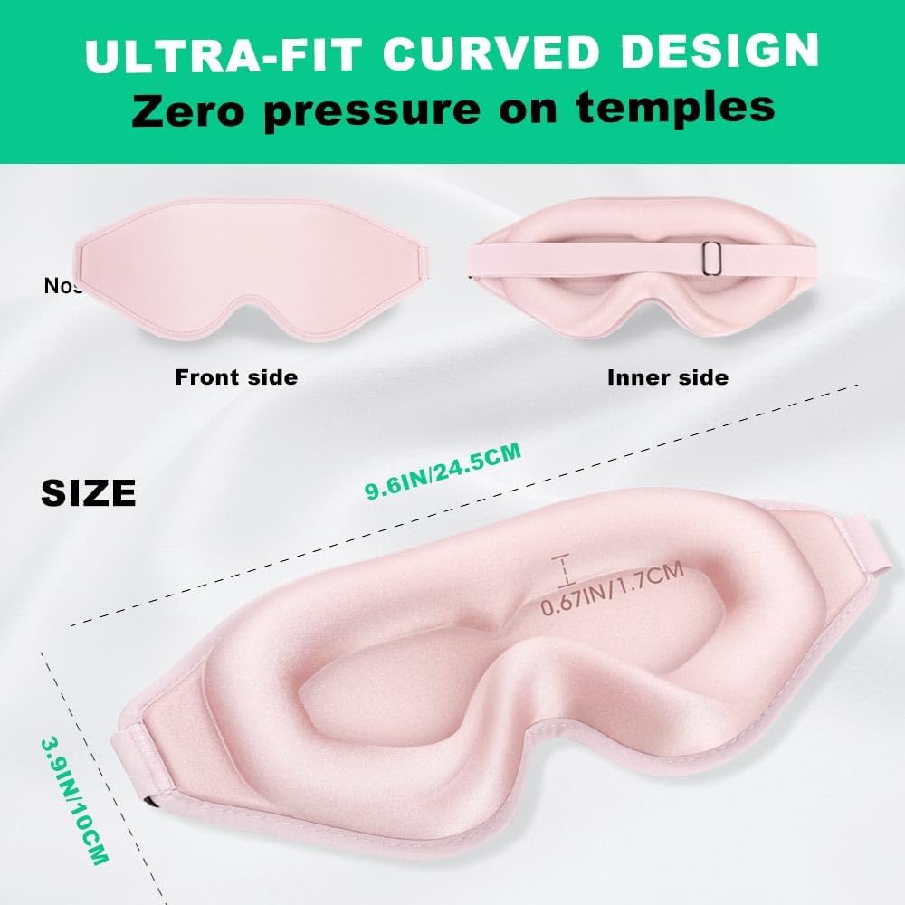 3D Contoured Sleep Eye mask Side Sleeper Men Women Zero Eye Pressure high Density Memory Foam Soft Breathable Light Blocking Night Blindfold Travel Yoga Napping Pink