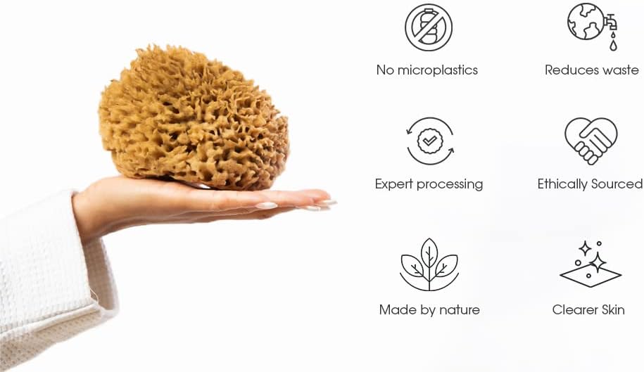 Naroa Soft Natural Shower Sponge | Gentle Sea Loofah for Bathing Smooth Skin | Unbleached Body Scrubber Puff | Bath & Spa (Small)