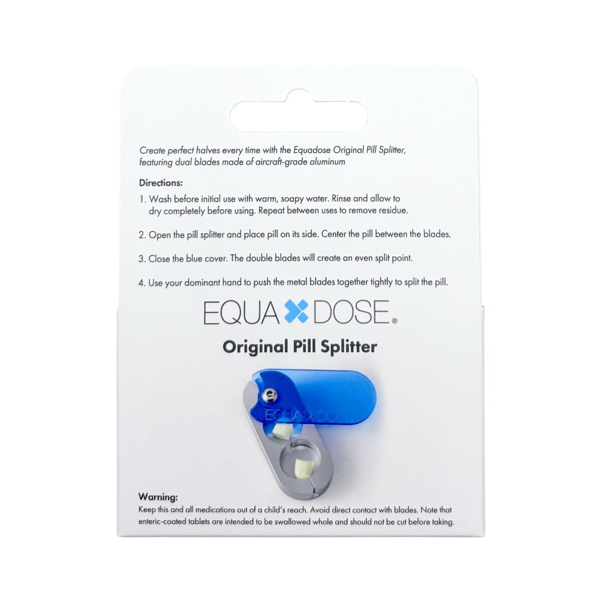 EQUADOSE Pill Splitter with Precision Aluminum Blades, Safely and Cleanly Cuts Small and Large Tablets, Vitamins, and Pills, Easy Tablet Divider for Accurate Medication Dosing