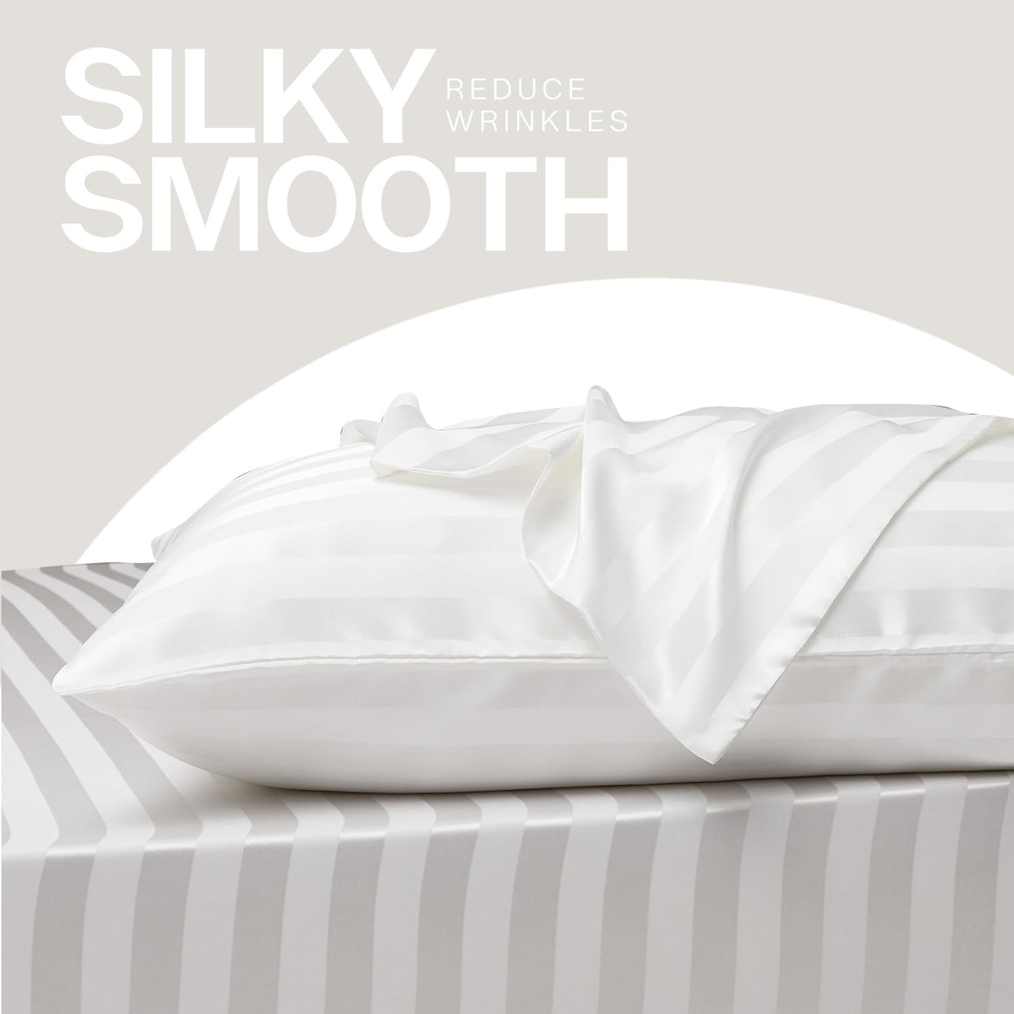 MR&HM Satin Pillowcase for Hair and Skin, Silk Satin Pillowcase 2 Pack, Queen Size Pillow Cases Set of 2, Silky Pillow Cover with Envelope Closure (20x30, Ivory Striped)