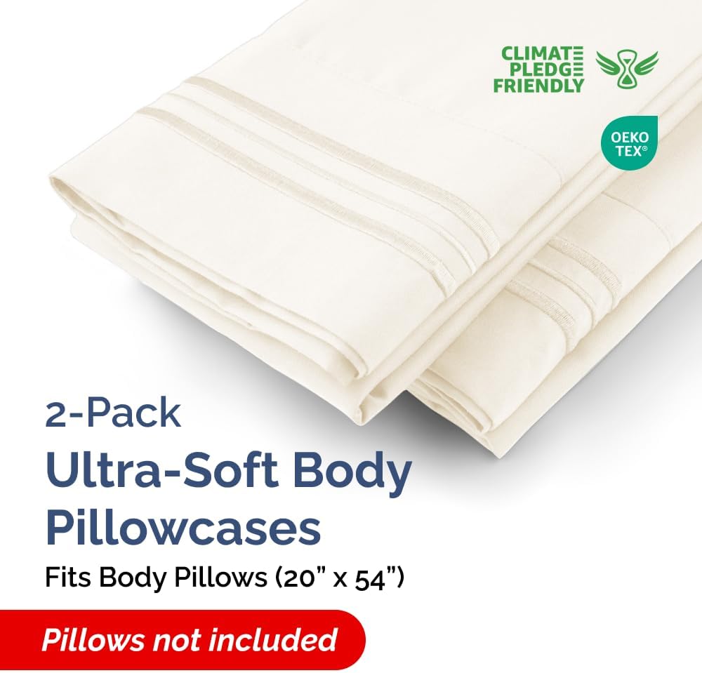 Long Pillowcases - Body Pillow Cover - Long Pillow Insert for Sleeping, Side Sleepers - Soft & Breathable Body Pillow Case with Envelope Enclosure - Comfy & Machine Washable - 20" x 54" (Off White)