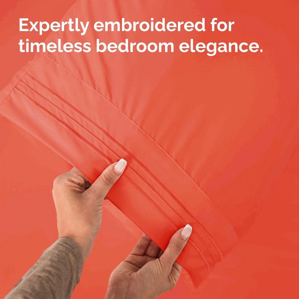 CGK Unlimited - Premium Microfiber Queen Size Coral Pillow Cover Set of 4, Machine Washable, Soft and Protective