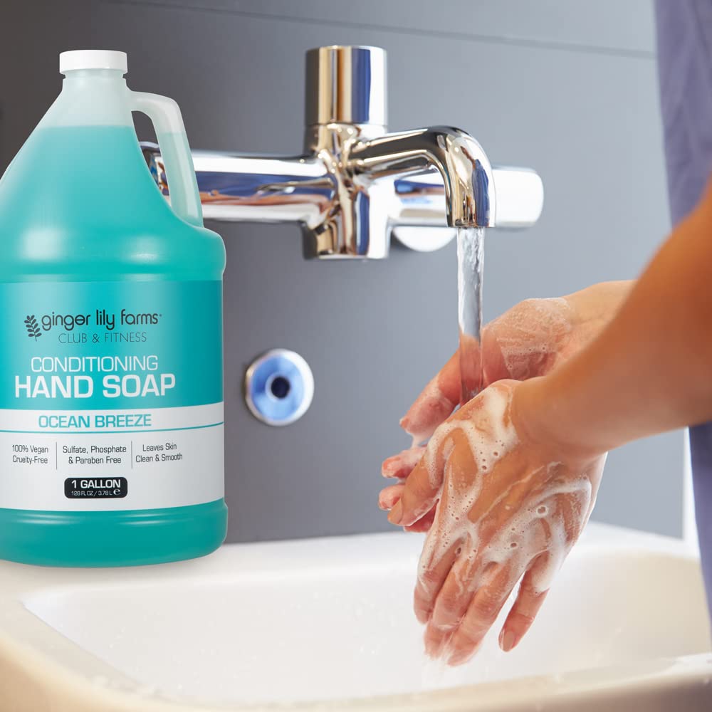Ginger Lily Farms Club & Fitness Conditioning Liquid Hand Soap Refill, 100% Vegan & Cruelty-Free, Ocean Breeze Scent, 1 Gallon (128 fl oz)