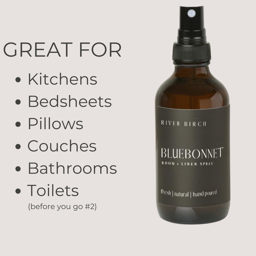 River Birch Bluebonnet Scented Linen and Room Spray | Home Fragrance | 4 oz Glass Amber Bottle | Luxury Signature Scent | Handmade in Texas
