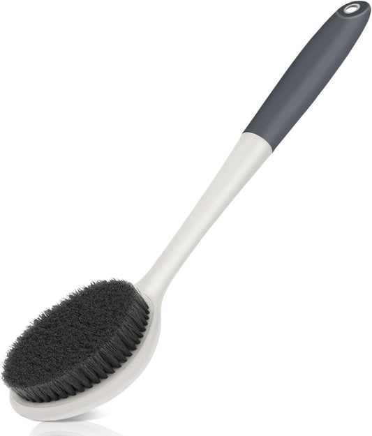 surlees Back Brush for Shower for Men & Women 17" | Body Brush for Wet & Dry Brushing | Exfoliating Body Scrubber & Back Scrubber | Shower Brush with Long Handle (Gray, Scrub Force 6-8)