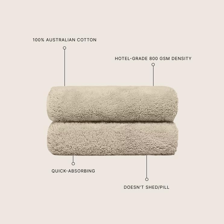 Italic Ultraplush 100% Australian Cotton Hand Towels - Set of 2 Luxury Hand Towels, Ultra Soft and Highly Absorbent 800GSM Towels for Bathroom,Shower, Hotel, and Spa (Sand)