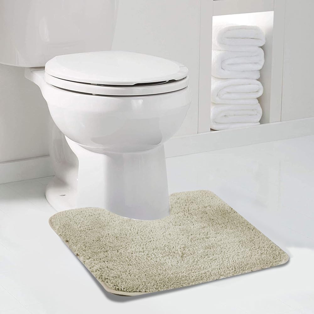 Walensee Bathroom Contour Rug (20x24, Light Tan) Non Slip Bath Mat Water Absorbent Soft Microfiber Shaggy Bathroom Mat Machine Washable Bath Rug U Shape Toilet Rug
