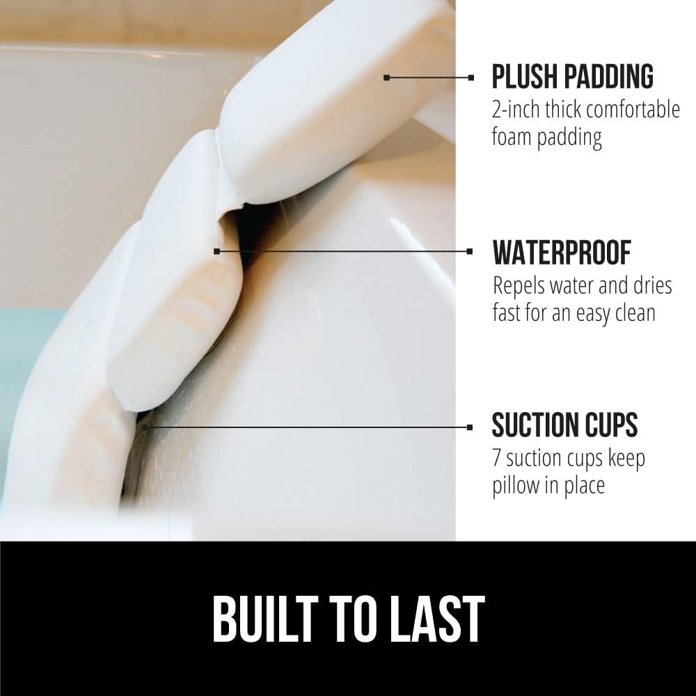 GORILLA GRIP Bath Pillow for Tub, Improved Suction Cups, Luxury Bathtub Pillows, Headrest for Neck and Back Support, Relaxing Home Spa, Hot Tubs and Bathroom Essentials, Gifts for Women, 3 Panel White