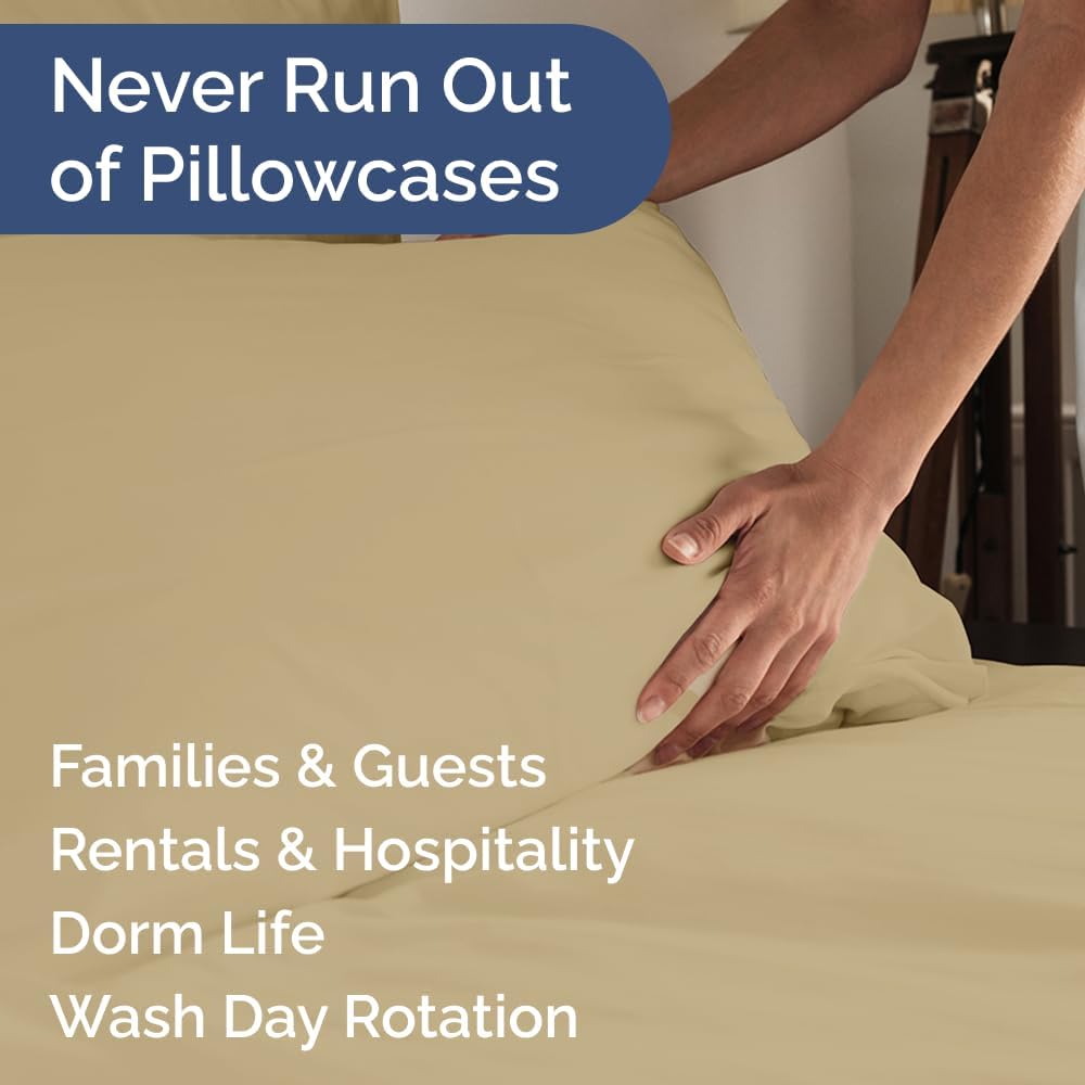 Standard Pillow Cases Set of 10 - Ultra Soft Hotel Quality Pillowcase Covers - Comfy, Cozy & Wrinkle Free - Shrink, Stain and Fade Resistant - Machine Washable Pillow Protectors - 10 Pcs Set - Beige