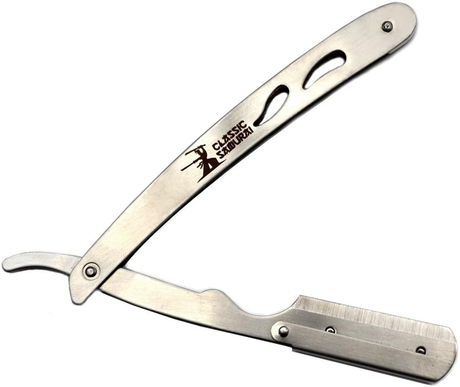 CS-102 Stainless Steel Professional Barber Straight Edge Razor with 100 Lord Single Edge Razor Blades (Silver Metal)