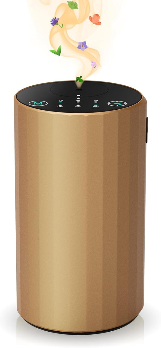 Waterless Essential Oil Diffuser Aromatherapy Scent Diffusers for Home Large Room, Bedroom, Car, Office, Desk, Battery Operated Mini Portable Air Freshener (Golden)