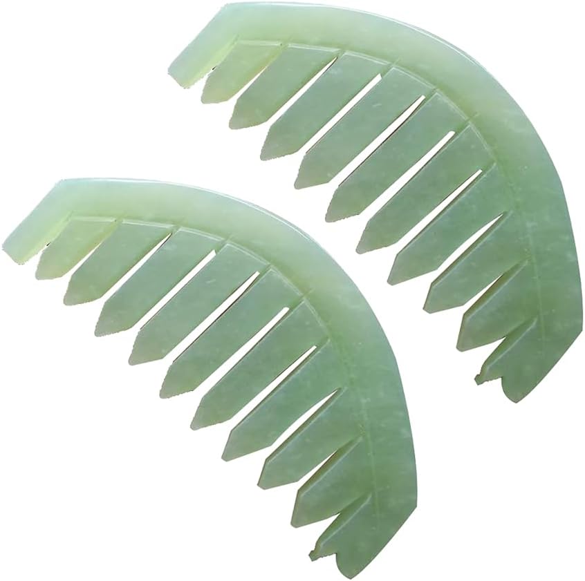 2Pcs Nature Jade Stone Massage Comb,Traditional Natural Jade Massager Acupuncture Head Therapy Trigger Point Treatment On Head Gua Sha Board Manual Scalp Massagers Massage Tools