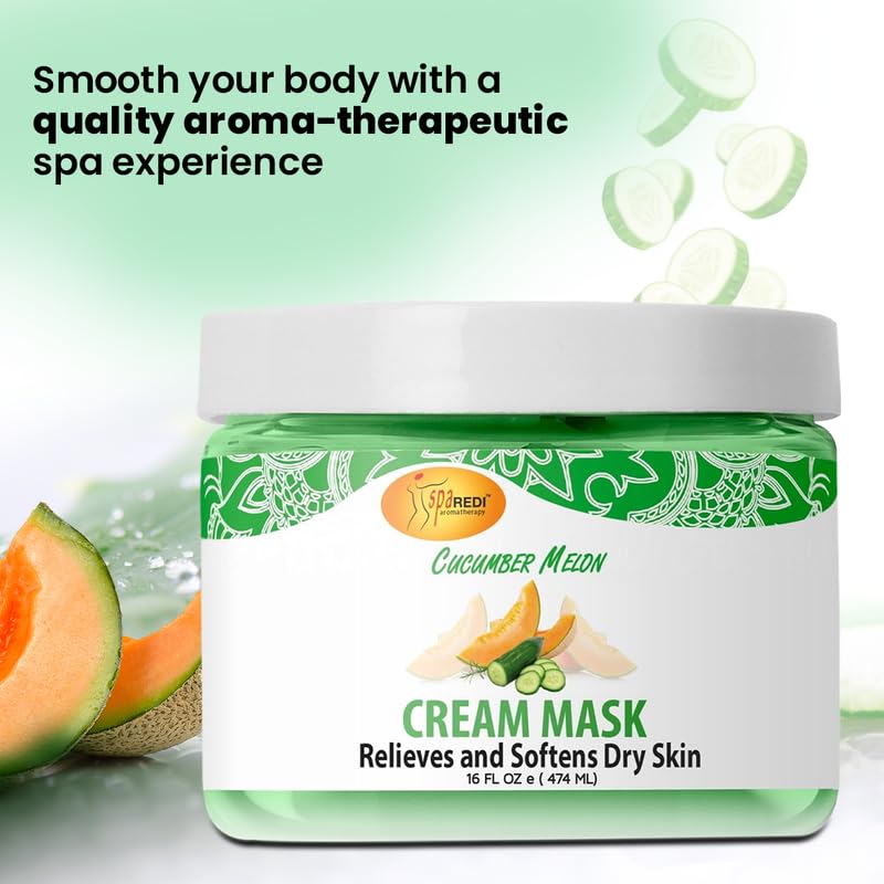 SPA REDI - Body and Foot Cream Mask, Cucumber and Melon, 16 Oz - Pedicure Massage for Tired Feet and Body, Hydrating, Fresh Skin - Infused with Hyaluronic Acid, Amino Acids, Panthenol