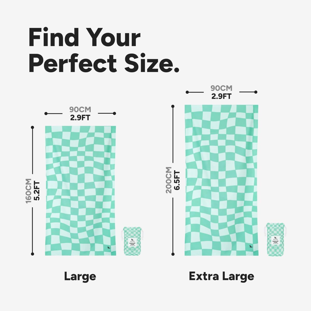 Dock & Bay Beach Towel - Quick Dry, Sand Free - Compact, Lightweight - 100% Recycled - Includes Bag - Check Mate - Extra Large (200x90cm, 78x35)